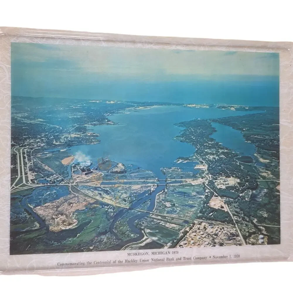 Vintage 1970 Hackley Bank Muskegon Michigan Lake Michigan Serving Tray - Picture 2 of 9